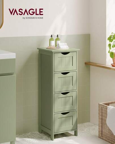 Bathroom Cabinet With 4 Drawers, Chest Of Drawers, 30 X 30 X 82 Cm, For A Living Room, Kitchen And Hallway, Space Saver, White/Mystic Grey/Grey/Green Back To School