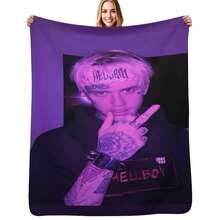 1pc Soft Shaggy Lil Blanket - Peep Printed Rapper Flannel Hippie Psychedelics Art Throw Blanket - All Season Warm For Couch Sofa Bedroom Decoration - Multicolor - View 2