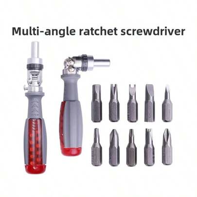 1 Set Ratschenschraubendreher mit magnetischen Bits, Multi-Winkel Ratschenschraubendreher, 10-in-1 Schraubendreher, Multifunktions-Schraubendreher, Reparaturwerkzeug