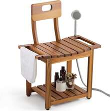 23.4'' Shower Chair With Backrest Bath Chair For Inside Shower Or Tub, Heavy Duty 450 Lbs Support, Non-Slip Feet, Shelf Storage, Built-In Handles For Elderly Or Adults - Cây keo - Xem 8