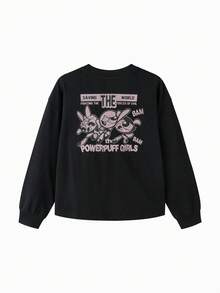 Balabala 女童长袖T恤，飞天小女警印花 - 柔软棉质面料 - 时尚日常穿着 - 黑色 - 查看 2