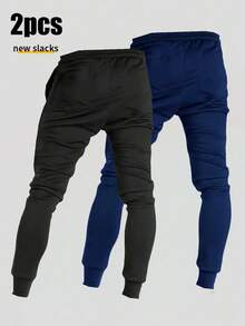 2pcs Men's Outdoor Drawstring Waist Sports Pants, Casual & Fashionable Sweatpants For Autumn/Winter Spring - Multicolor - View 2