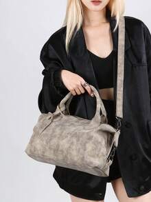 New Vintage Casual Women Handbag Boston Bag Office Commute Tote Shoulder Crossbody Bag With Detachable Strap