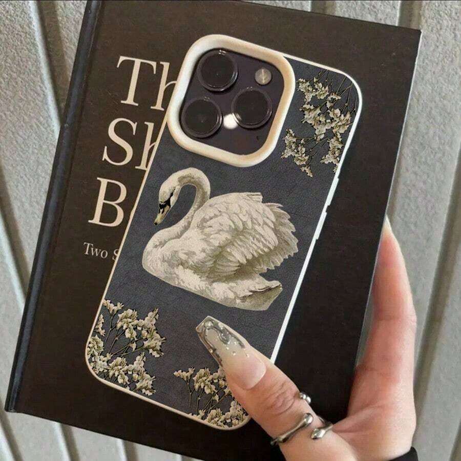 1pc Vintage Floral Heart Frame Swan Pattern TPU Phone Case Compatible With IPhone 17 Pro Max/17/16 Pro Max/15/13/12/11, S20 FE/A15/S24/A55,  Note 11/12/13 Pro, Full Body Soft Protective Cover - 款式2(1pc) - 查看 1