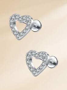 2 piezas/set Pendientes de botón elegantes con corazón de arco y circonita cúbica de acero inoxidable, pendientes de cartílago perforados, joyería para perforaciones de trago, cartílago, hélice, concha, labio, labrete, Medusa, pendientes de nariz y anillos de nariz para mujeres y hombres para decoración diaria