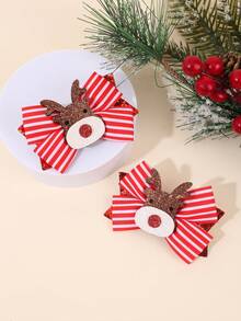 2 spinki do włosów w stylu świątecznym dla dziewczynek, lśniący brokat w czerwono-białe paski z motywem łosia, urocze i klasyczne dodatki do włosów na festiwal