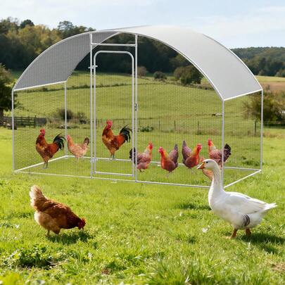 Advwin Metal Chicken Cage, 300x150x183cm Chicken Runs With Cover, Chicken Pen House With Waterproof & Anti-UV Cover, Lockable Door, Poultry Cage For Yard Outdoor Duck Rabbit