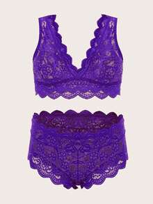 Bộ đồ lót ren gợi cảm dành cho phụ nữ cỡ lớn - Màu tím - Xem 3