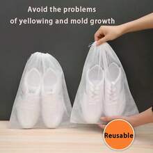 5pcs Non-Woven Fabric Shoe Storage Bags, Thickened Reusable Dust-Proof Shoe Drying Bags - White - View 2