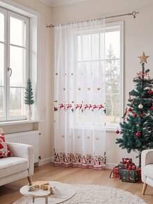 1件圣诞雪橇圣诞老人刺绣窗帘，圣诞主题刺绣窗帘，适合圣诞派对、家居客厅厨房卧室装饰 - 白色 - 查看 13