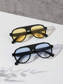 2 PIEZAS Gafas de aviador vintage de acrílico para hombres con setas de moda en color negro, con bisagras de metal y lentes tintadas. Adecuadas para vacaciones, salidas y accesorios de viaje
