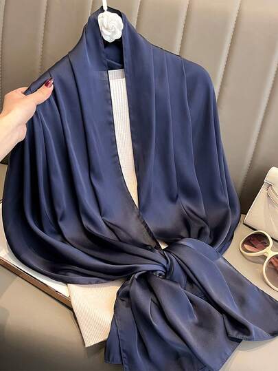 1pc Women's Casual Solid Color Smooth Satin Scarf, Autumn/Winter Warm Shawl