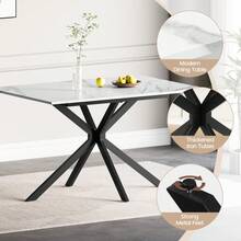 Jooli H Extendable Dining Table And Chairs Set Of 4, Easy Clean Rectangular Dining Table With Padded Chairs Durable Dining Furniture Set Suitable For Dining Room And Kitchen, White Marble Table With Linen Black Chairs - White Marble Table + Linen Black Chairs - View 4
