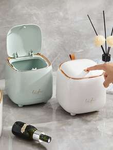 2 Pieces Set Of Luxury-Style Desktop Trash Cans, Compact Trash Bins With Lids, Push-Button Mini Trash Cans, Kitchen/Bathroom/Bedroom/Office Desktop Accessories, Home Decor, Room Decor, Household Storage & Cleaning Supplies