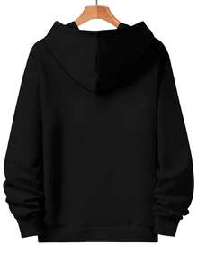 Sudadera con Capucha Suelta Negra para Hombre - Diseño de Patrón Impreso de Moda, Patrón Blanco de Target, Sudadera Casual de Manga Larga, Estilo de Pareja de Otoño Sin Cremallera - Negro - Ver 3