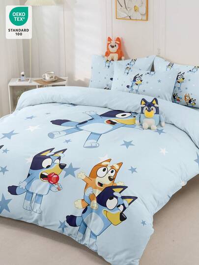 Bluey 2/3pcs Bluey Duvet Cover Set, Bluey Bedding, Cozy And Breathable Bedding Set, Skin-Friendly And Comfortable, Blue Star Bluey Pattern, Cartoon Style Comforter Cover Set, Soft And Anti-Pilling, Cute Home Textile, Cold Color Series Comforter Cover And Pillowcases, Quilt Core Not Included