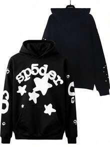 Star Hoodie For Men Y2K Sp5der Hoodie Sweatshirt Letter Print Graphic Casual Long Sleeve Pullover Tops Sweatshirt Streetwear - màu đen - Xem 2