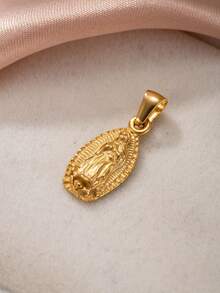 1 pieza Colgante chapado en oro de 18K de acero inoxidable, colgante redondo de la Virgen María, dije de cruz, colgante negro, DIY para collares, aretes, joyería, uso diario, regalo