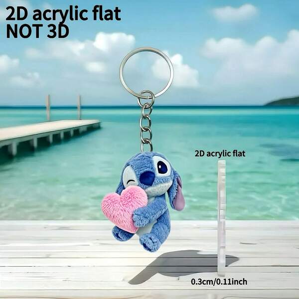 [ Licensed]1pc Stitch 2D Acrylic Keychain, Hugging Heart-Shaped, Ideal Gift For Bags, Car Keys, Valentine's Day, Birthday Party, Anniversary, Graduation, Thanksgiving, Halloween, Christmas Gift Ideas