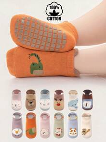 12 đôi tất cotton chống trượt cho bé, tất chống trượt thoáng khí hình hoạt hình dễ thương cho trẻ nhỏ - Nhiều màu - Xem 6