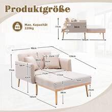 Modern Style Armchair, Recliner Chair With Adjustable Backrest, Folding Sofa Chair, Suitable For Living Room, Bedroom, Study Room (Beige) - Beige + Velvet + Foam - View 9