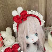 1pcs Niche Lolita Bunny Ear Lace Headband - Blue Checkered Bowknot Style, Lolita Outfit/Cute Party Accessory, Eye-Catching Personality Hair Ornament - 粉色 - 查看 8
