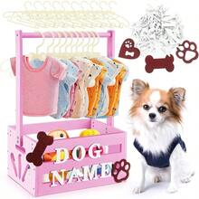 20 X 13 X 9 Wooden Dog Closet Pet Wardrobe Crate Box With Hanging Rods And Personalized Alphabet Letters Easy Assembly Baskets For Dog Cat Toys Clothes Accories Pink - 粉色 - 查看 1