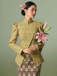 Modern Elegant Kebaya Women's Stand Collar Blouse, Asymmetric Design, Graceful, 3D Floral Pattern, Suitable For Traditional Kebaya Blouse, Malaysia