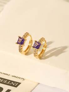 Set de 6 cercei minimalisti la modă pentru femei, placați cu cupru și zirconiu violet, potriviți pentru purtarea zilnică, petrecere și vacanță.