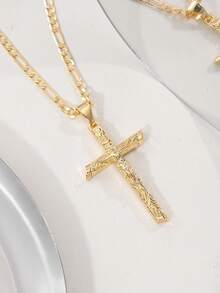 1 件全新防过敏铜镶嵌锆石十字架吊坠项链，适合圣诞节/感恩节/万圣节/母亲节/情人节情侣/朋友/信徒、天主教初次圣餐、礼物、日常和节日穿着 - 金黃色 - 查看 5