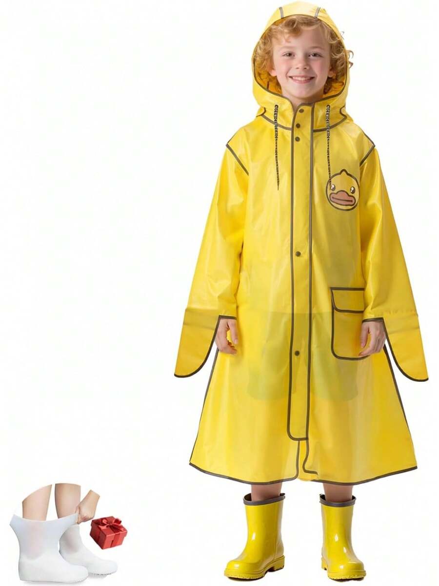 Impermeable para Lluvia,Impermeable para Lluvia Ciclismo de Reutilizable,Kit de Poncho para Lluvia de niño con Botas para Lluvia,para Exteriores,Ciclismo,Excursionismo y Uso Diario - blanco - Ver 1