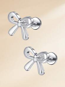 2 piezas/set Pendientes de botón elegantes con corazón de arco y circonita cúbica de acero inoxidable, pendientes de cartílago perforados, joyería para perforaciones de trago, cartílago, hélice, concha, labio, labrete, Medusa, pendientes de nariz y anillos de nariz para mujeres y hombres para decoración diaria