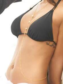 1pc Fashionable Minimalist Double-Layer Tassel Body Chain, Suitable For Women's Daily, Vacation, Beach Wear