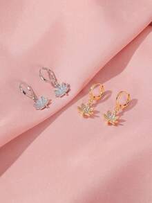 Brincos de Folha de Bordo Incrustados de Zircônia para Mulheres