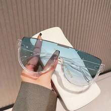 Fashionable Large Frame One-Piece Lens Glasses Men, Slim Face, Brown Street Photography Sunglasse Women, Internet Celebrities, Best Men Womens Polarized Strap Organizer Holder Car Eye Transparent Polarized - 冰藍色 - 查看 4