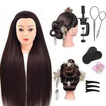 Đầu ma-nơ-canh với mái tóc thẳng dài để thực hành nghề thẩm mỹ Kiểu tóc Đầu ma-nơ-canh búp bê với chân đế tóc giả - Nhiều màu - Xem 2