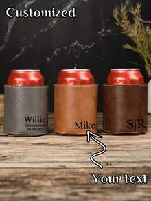 1pc Custom Personalized Leather Can Cooler, Custom Beer Bottle Leather Case, Custom Waist-Mounted Can Beverage Bottle Leather Case, Custom Bachelor Party, Groomsman Proposal Gift, Bridesmaid Beer Bottle Holder, Perfect For Anniversary, Birthday, Christmas, Valentine'S Day, Halloween, Mother'S Day Or Father'S Day, Grand Opening, Graduation Ceremony, Camping Gift, Custom, For Her, Boyfriend, Family, Friends - Multicolor - View 7