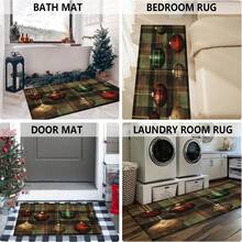 1pc Christmas Plaid & Colorful Christmas Ball Pattern Faux Wool Surface TPR Bottom Doormat, Bathroom Mat, Kitchen Mat, Laundry Room Mat, Holiday Decor, Home Decor, Party Decor, Wedding Decor, Dining Decor - Multicolor - View 6
