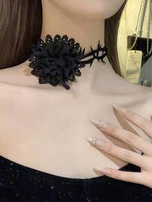 1件复古哥特风蕾丝流苏玫瑰锆石项链（随机带扣或不带扣）情人节配饰 - 彩色 - 查看 8