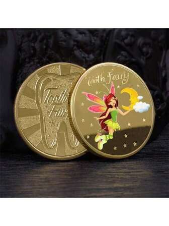 1pc New Tooth Fairy Commemorative Coins, Gold Tone, Cute Lucky Fairy Design, Sports Souvenir - Perfect Gift For Adults, Couples, Collectors, Birthdays, Festivals, Parties, Christmas Gift