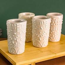 MEXTEQUIL - Vasos Tequileros de Cerámica Talavera Auténtica Mexicana, Set de 4 - Encaje Azul - Encaje Blanco - Ver 9