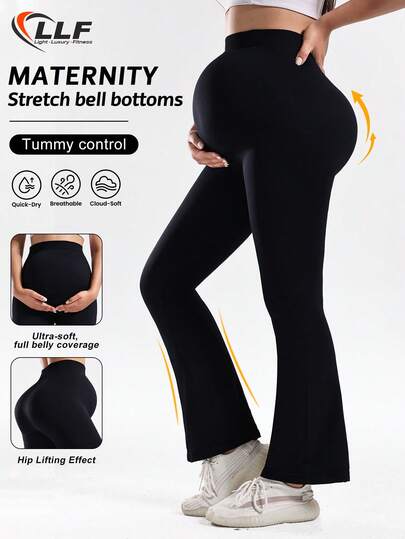 LLF Maternity Seamless Knit Yoga Flare Pants, High Stretch Fitness Leggings, Slim Fit Yoga Pants Suitable For Workout, Yoga, Exercise, Versatile Casual Wear