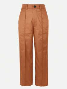 Jessefine Solid Color Zipper Button Suit Fabric Straight Leg Pants, Elegant For Commuting And Office Wear, Multi-Purpose For Spring And Summer - Brown - View 3