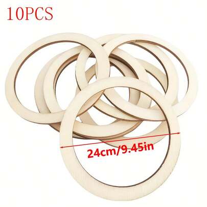 10pcs 24cm Round Wooden Rings, DIY Painting Wooden Slices, Modern Home & Kitchen Decor, Holiday Hanging Decorations For Wedding, Engagement, Valentine's Day, Easter, Christmas, New Year