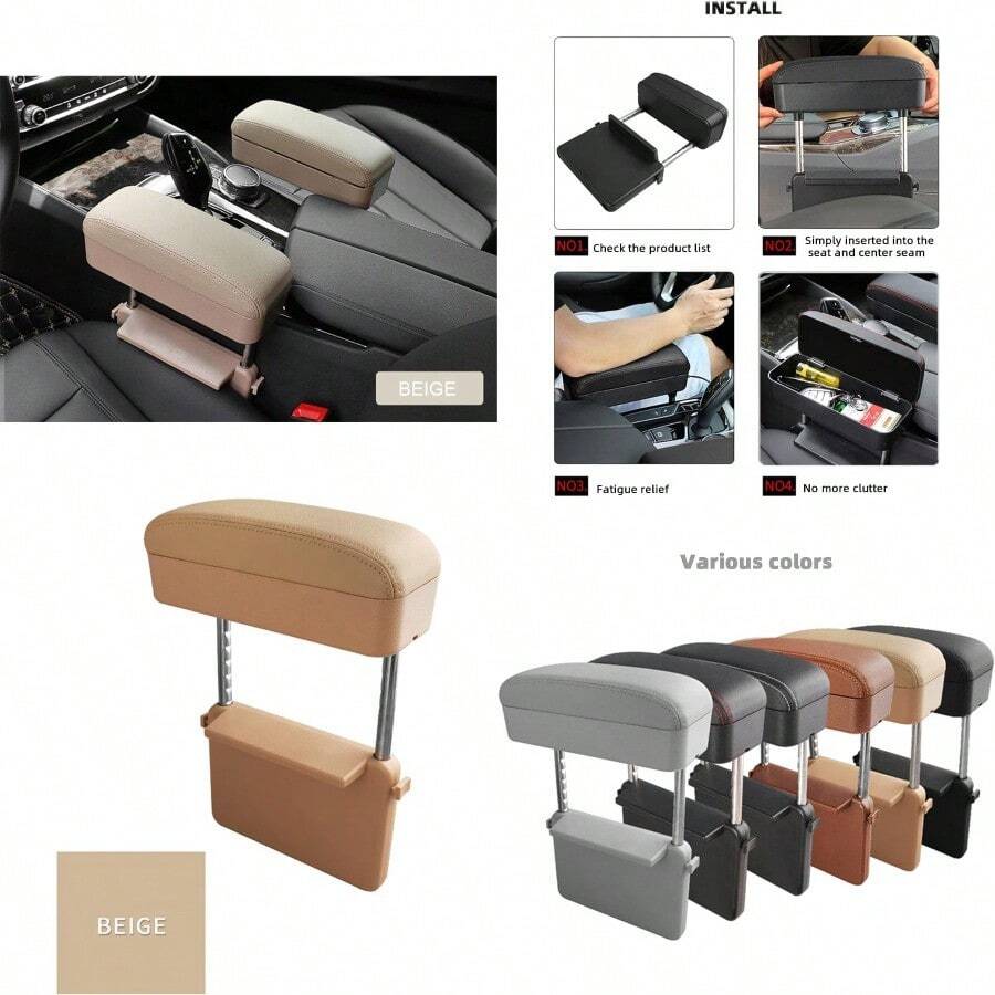 Car Console Armrest Box Arm Rest Height Adjustable Comfort Elbow Pad Universal Beige - Beige - View 1