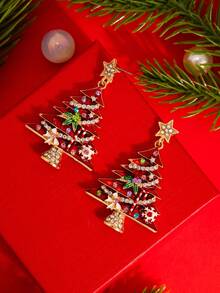 1 Pair Christmas Rhinestone Christmas Tree & Star Earrings, Women's Christmas Gift Jewelry - Christmas Tree Earrings - View 7