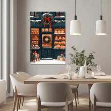 1pc Framed Canvas Poster, Christmas Patisserie, Holiday Bakery Shopfront Wall Art Canvas Paintings, Ideal Gift For Bedroom Living Room Corridor, Wall Art, Room Decoration, 2D Flat - Nhiều màu - Xem 3