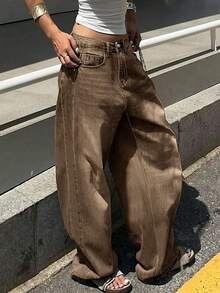 Women's Casual Everyday Commute Versatile American Street Style Jeans - Brown - View 5