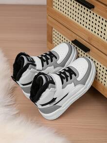 1 par de zapatos deportivos de invierno para niños con cierre de gancho y bucle, planos, cómodos y con forro térmico, zapatos casuales navideños para niños, adecuados para actividades diarias al aire libre en invierno