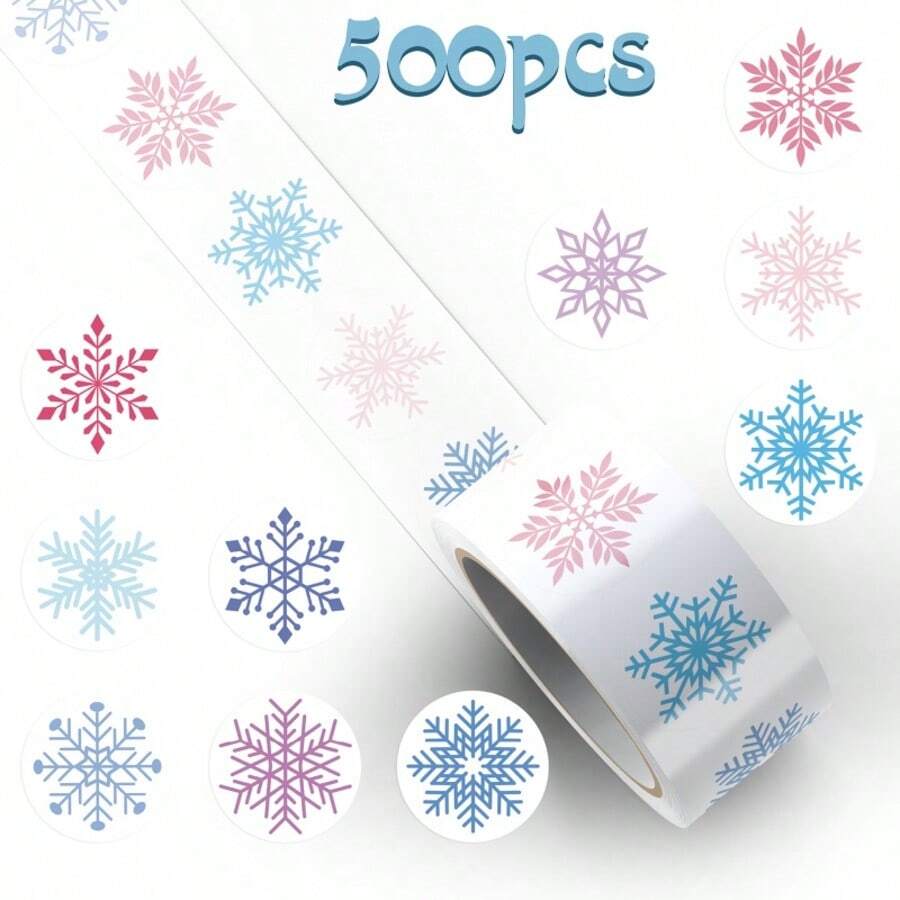500pcs Colorful Snowflake Christmas Stickers - Holiday Decorative Stickers, Suitable For Halloween, Christmas, Gift Envelopes Sealing And Decoration - Multicolor - View 1